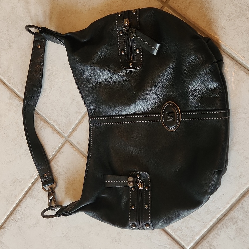 Giani Bernini black genuine Pebble leather with 2 side pockets shoulder bag - Picture 10 of 17